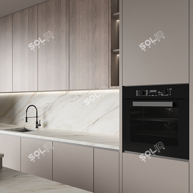 Modern Kitchen with Appliances Set 3D model image 2