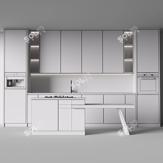 Modern Kitchen with Appliances Set 3D model image 5