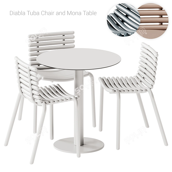 Modern Diabla Table & Chair 3D model image 1