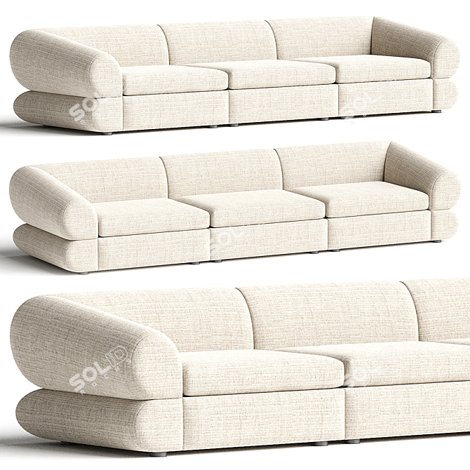 Modern Ivory White Sectional Sofa 3D model image 1