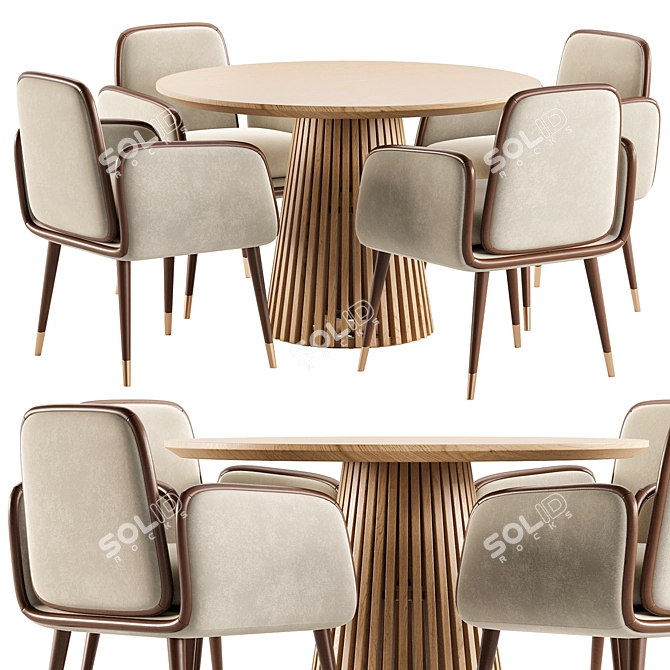 Modern Round Teak Dining Set 3D model image 1