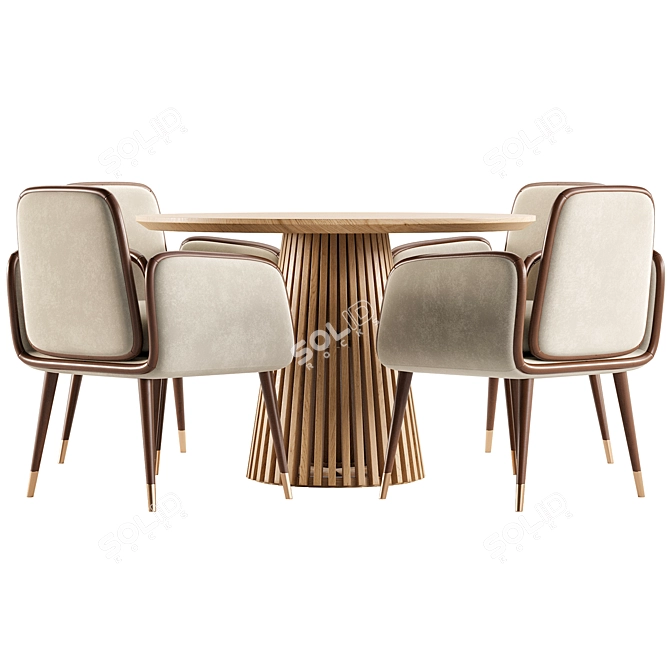 Modern Round Teak Dining Set 3D model image 2