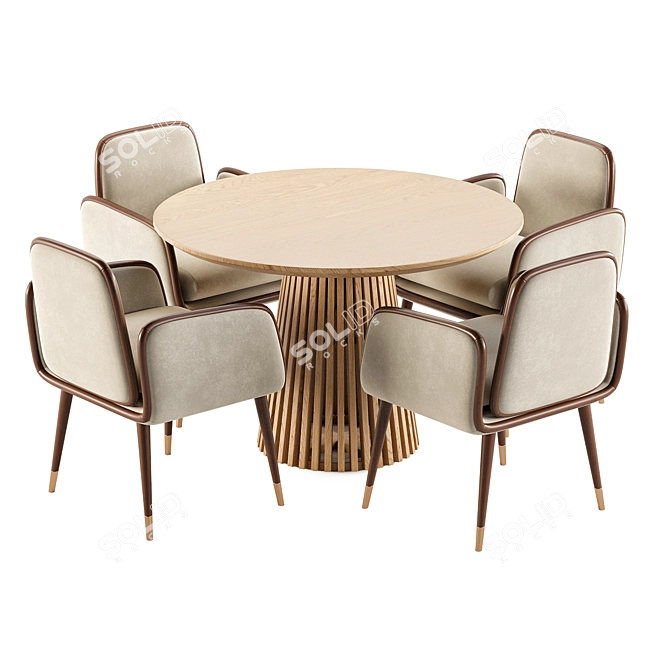 Modern Round Teak Dining Set 3D model image 3