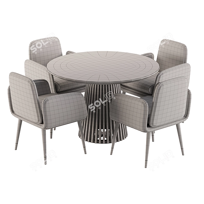 Modern Round Teak Dining Set 3D model image 4