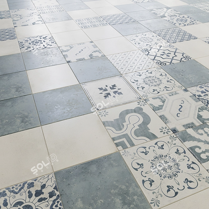 Antiqua Geometric Floor Tile Collection 3D model image 1