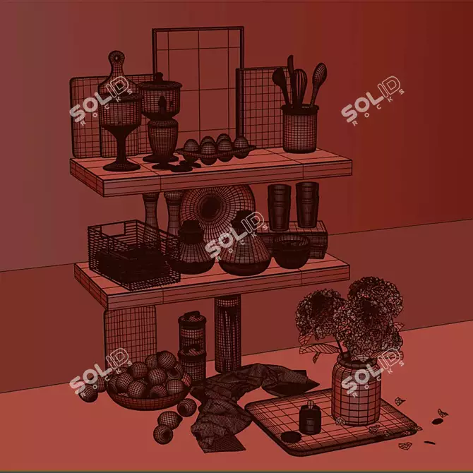 Kitchen Accessories Set with Various Items 3D model image 7