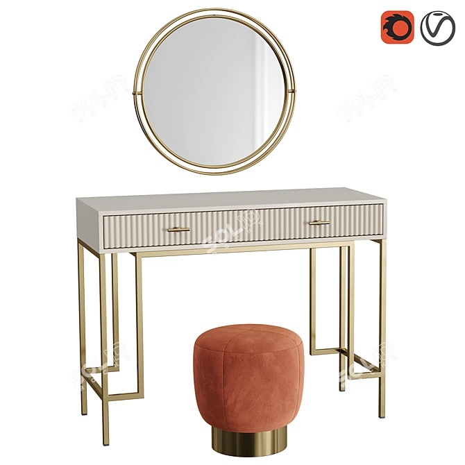 Vanity Set ISIDA Deyk Mirror & Terracotta TARF Pouf 3D model image 1