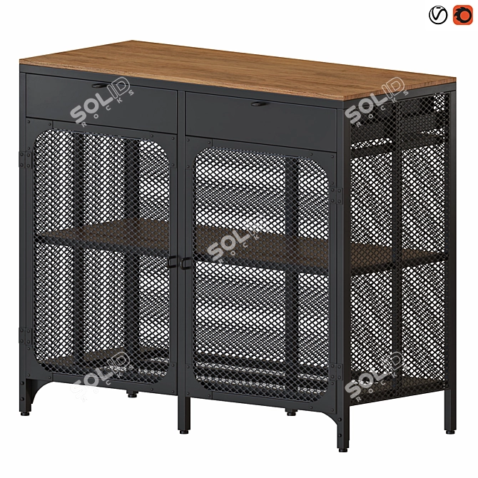 Industrial Chic Black Sideboard Cabinet 3D model image 8