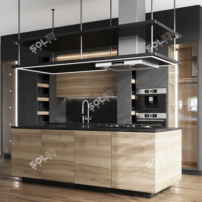 Modern Linear Kitchen 3D Model 3D model image 1