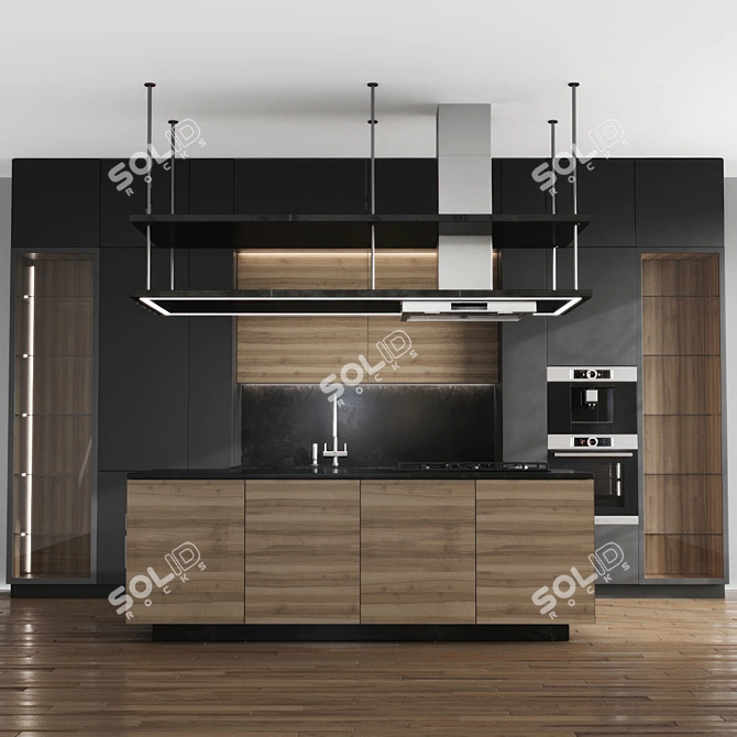 Modern Linear Kitchen 3D Model 3D model image 2