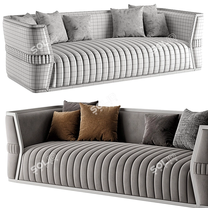 Luxury Off-White Leather 3-Seater Sofa 3D model image 3