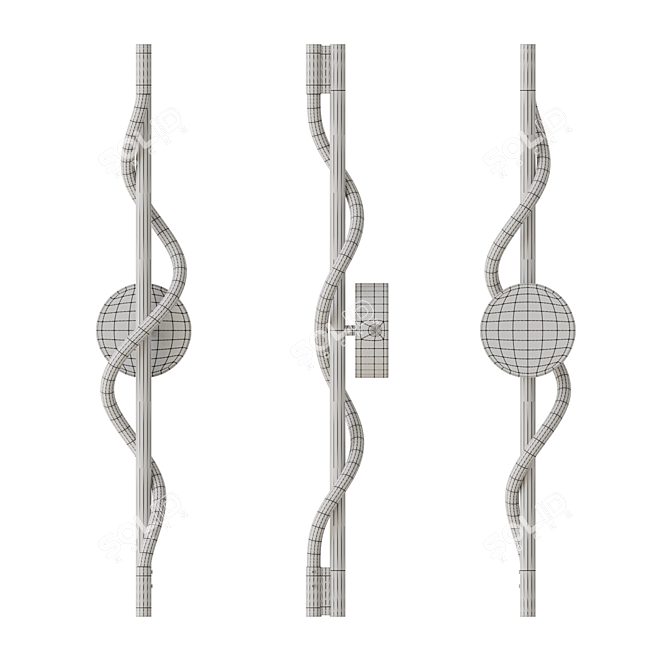 Curved LED Brass Wall Light 3D model image 3