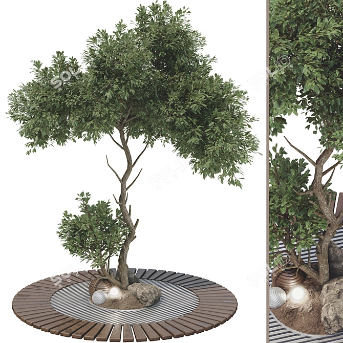 Urban Garden Bench Tree Collection 3D model image 1