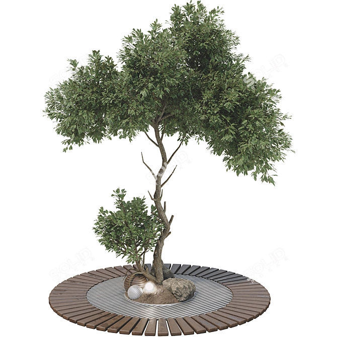 Urban Garden Bench Tree Collection 3D model image 2