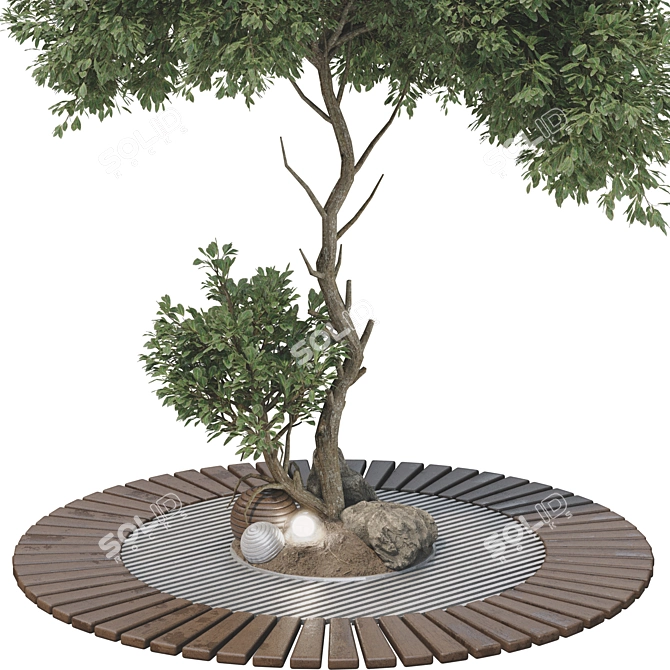 Urban Garden Bench Tree Collection 3D model image 4