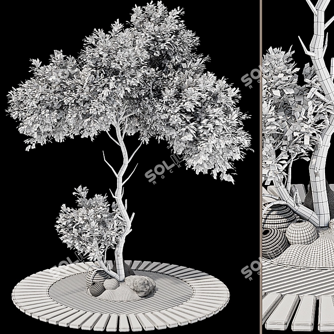 Urban Garden Bench Tree Collection 3D model image 7