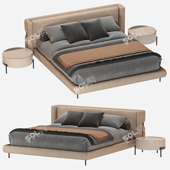 Cantori Valley Bed & Bedside Table 3D model image 1