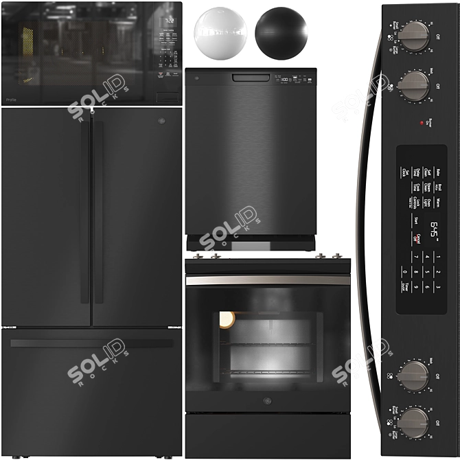 GE Appliance Bundle Black White 3D model image 1