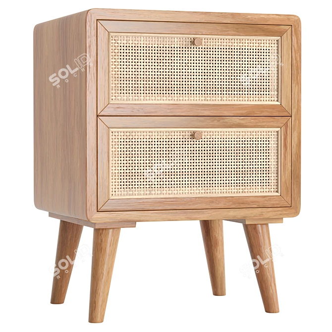 Japandi Rattan Nightstand with Drawers 3D model image 1