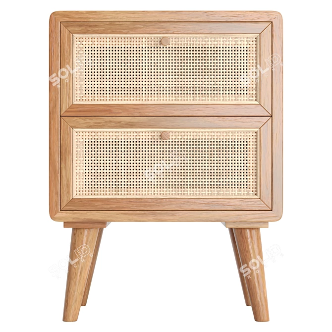 Japandi Rattan Nightstand with Drawers 3D model image 2