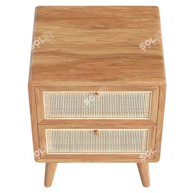 Japandi Rattan Nightstand with Drawers 3D model image 3