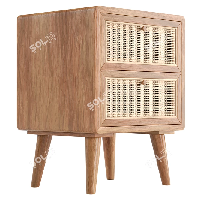 Japandi Rattan Nightstand with Drawers 3D model image 4