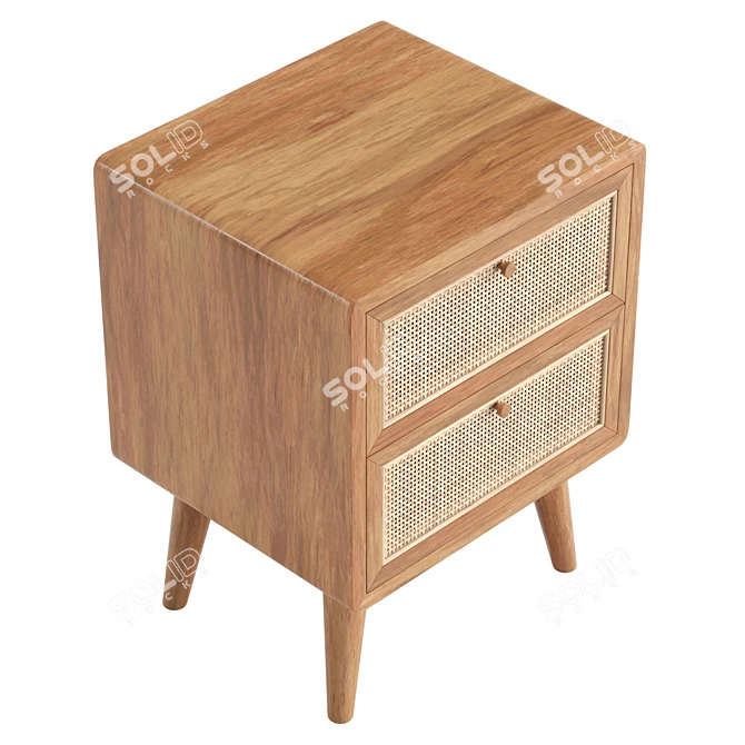 Japandi Rattan Nightstand with Drawers 3D model image 5