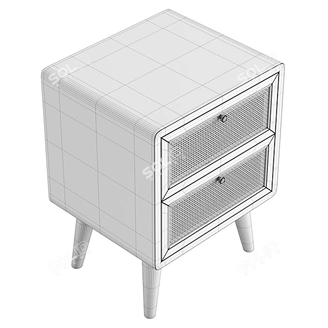 Japandi Rattan Nightstand with Drawers 3D model image 6