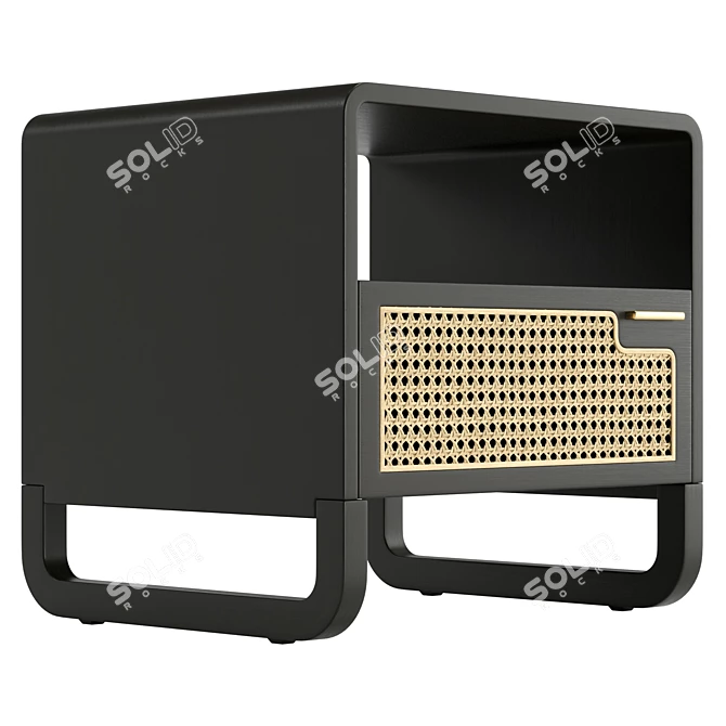 Rattan Woven Minimalist Nightstand 3D model image 4