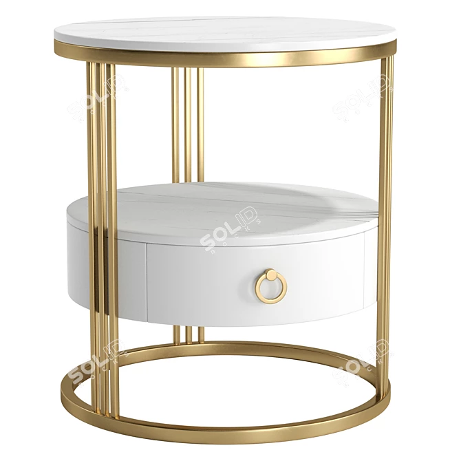 Elegant White Marble Gold Nightstand 3D model image 1