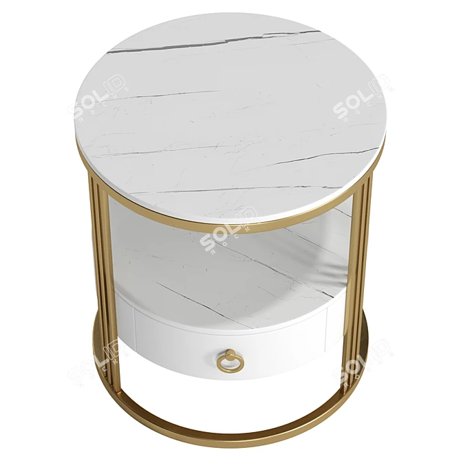 Elegant White Marble Gold Nightstand 3D model image 3