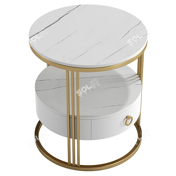 Elegant White Marble Gold Nightstand 3D model image 5