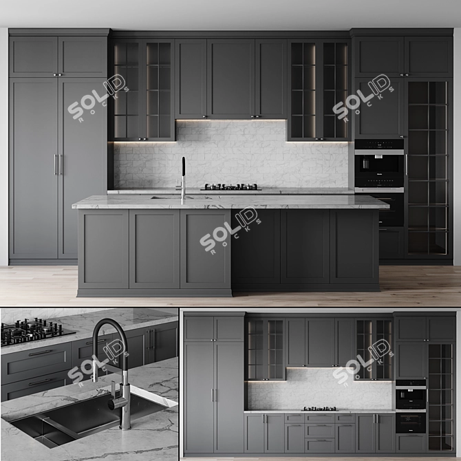 Neoclassic Kitchen 3D Model Set 3D model image 1