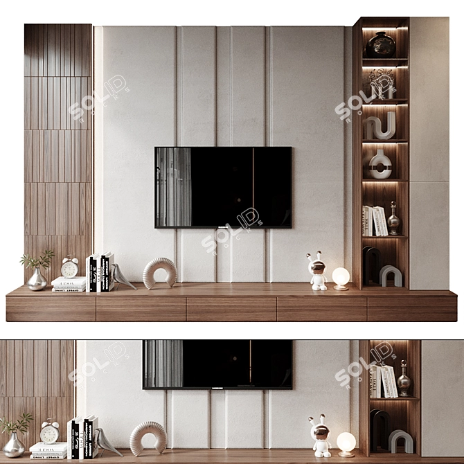 Modern Wall TV Shelf Oak 3D model image 1