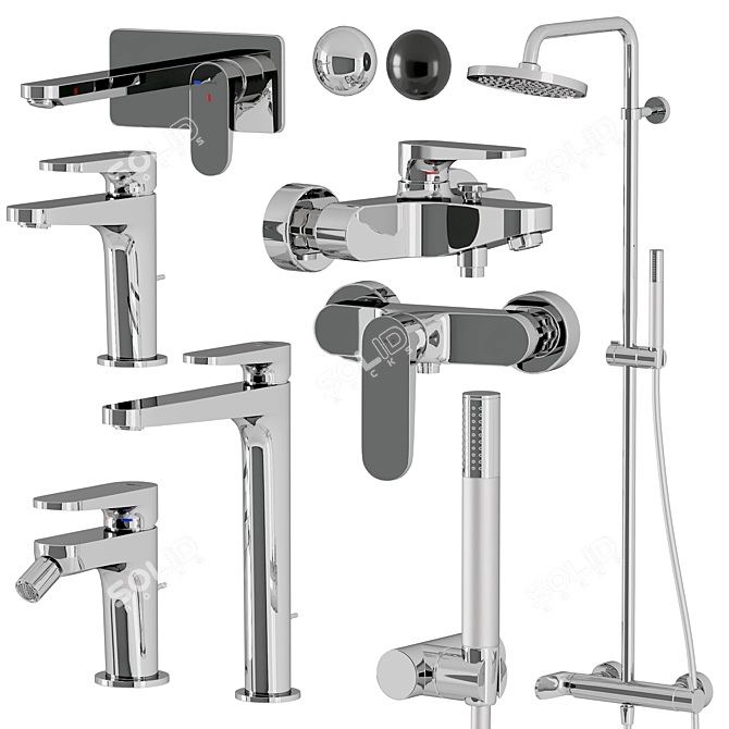 Yoyo Bathroom Fixtures Set with Showerhead 3D model image 2