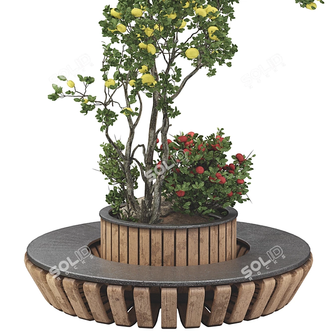Urban Garden Apple Tree Bench 3D model image 3