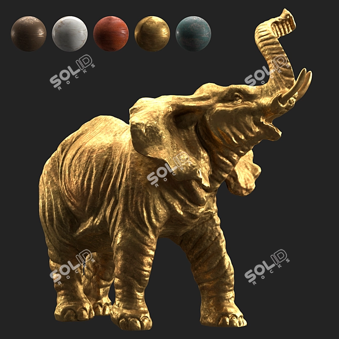 Vintage Elephant Brass Sculpture 3D model image 1