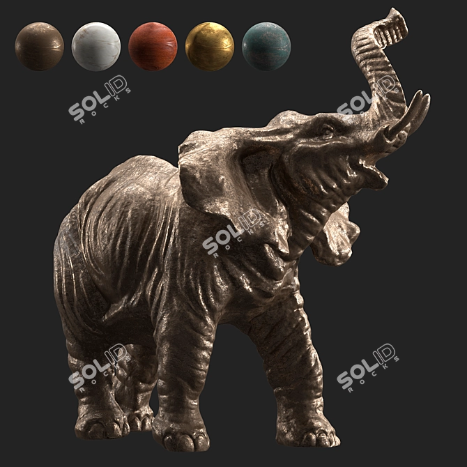 Vintage Elephant Brass Sculpture 3D model image 2