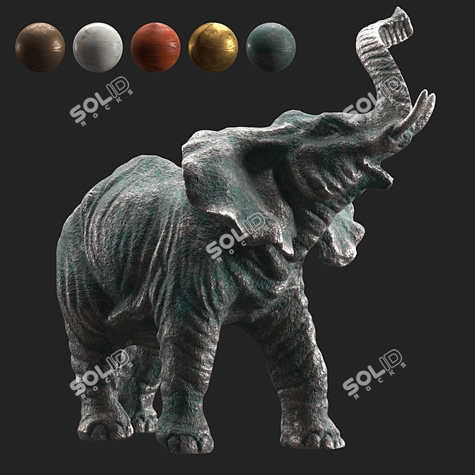 Vintage Elephant Brass Sculpture 3D model image 3