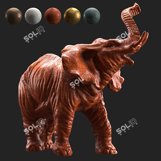 Vintage Elephant Brass Sculpture 3D model image 5