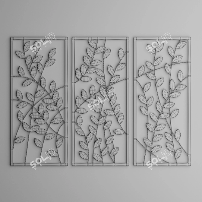 Leaf Decor Panel in Black, White & Gold 3D model image 4