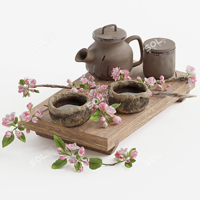 Spring Tea Flowers Decor Set 3D model image 1