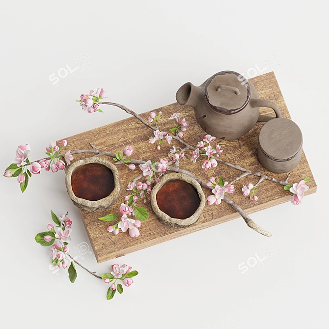 Spring Tea Flowers Decor Set 3D model image 3