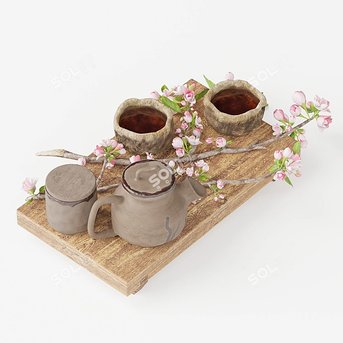 Spring Tea Flowers Decor Set 3D model image 4