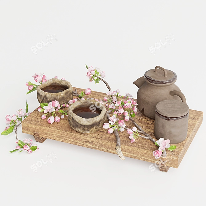 Spring Tea Flowers Decor Set 3D model image 5