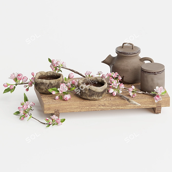 Spring Tea Flowers Decor Set 3D model image 6