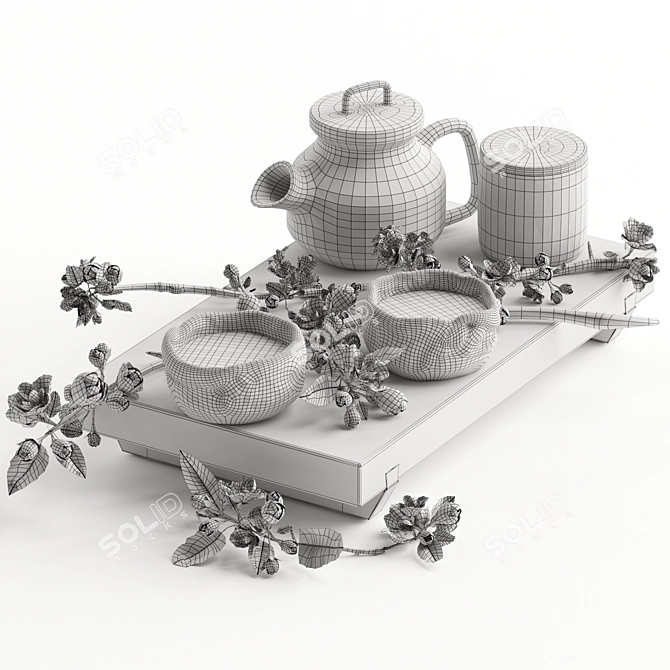 Spring Tea Flowers Decor Set 3D model image 7