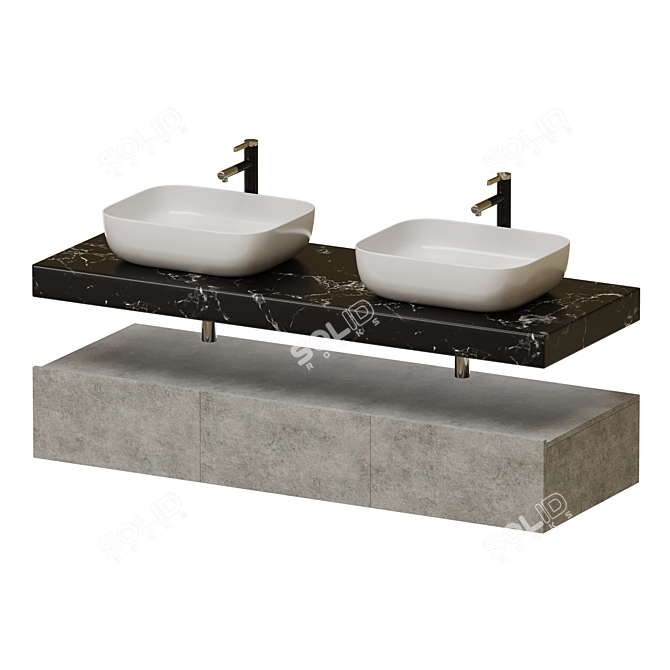 Modern Double Vessel Sink Vanity 3D model image 1