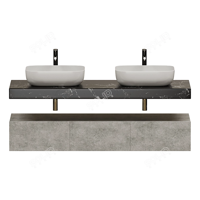 Modern Double Vessel Sink Vanity 3D model image 2