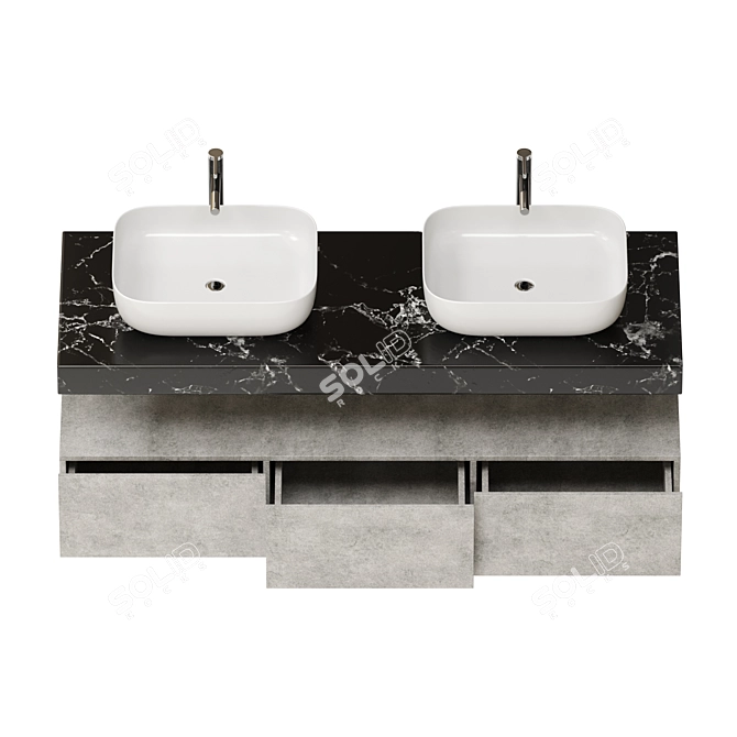 Modern Double Vessel Sink Vanity 3D model image 3